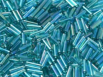 3mm Miyuki Bugle Beads (Size #1) - 7g Bag - Transparent Teal AB - 2458