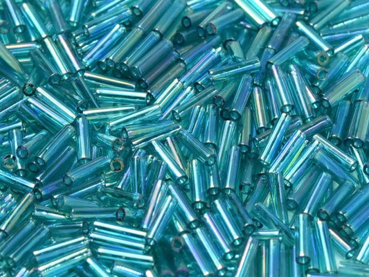 3mm Miyuki Bugle Beads (Size #1) - 7g Bag - Transparent Teal AB - 2458