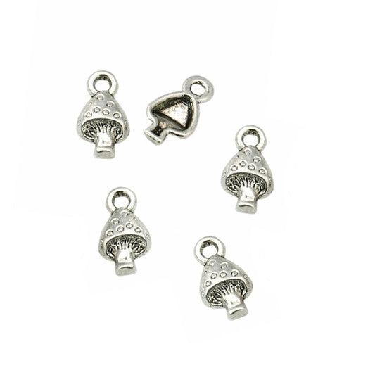 Antique Silver Toadstool Charm 13x8mm – Pack of 5