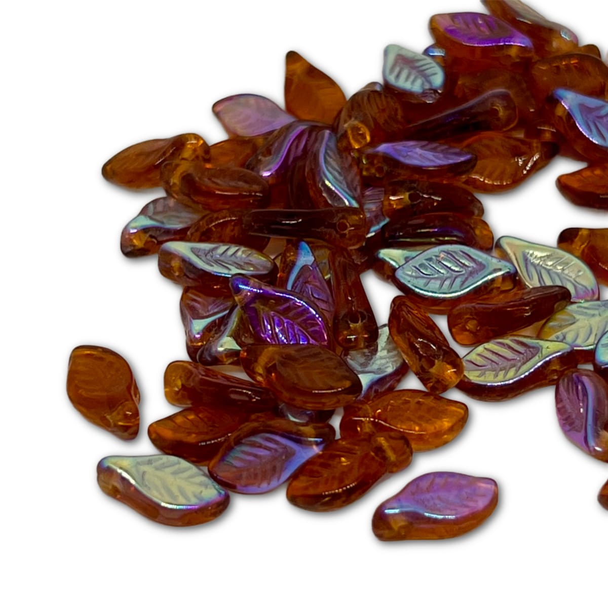 Czech Glass Wavy Leaf Beads - 6x12mm - Pack of 10 - Topaz AB