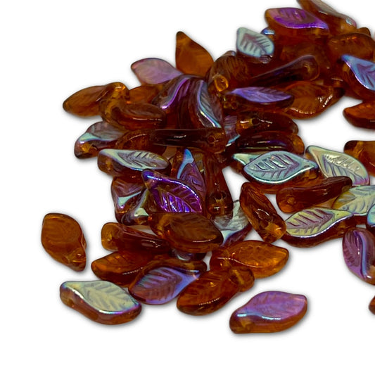 Czech Glass Wavy Leaf Beads - 6x12mm - Pack of 10 - Topaz AB