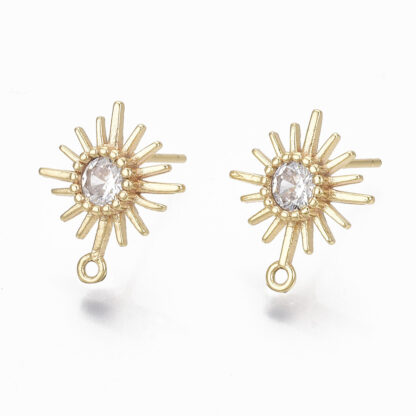 18k Gold Plated Cubic Zirconia Sun Earring Studs - Priced Per Pair